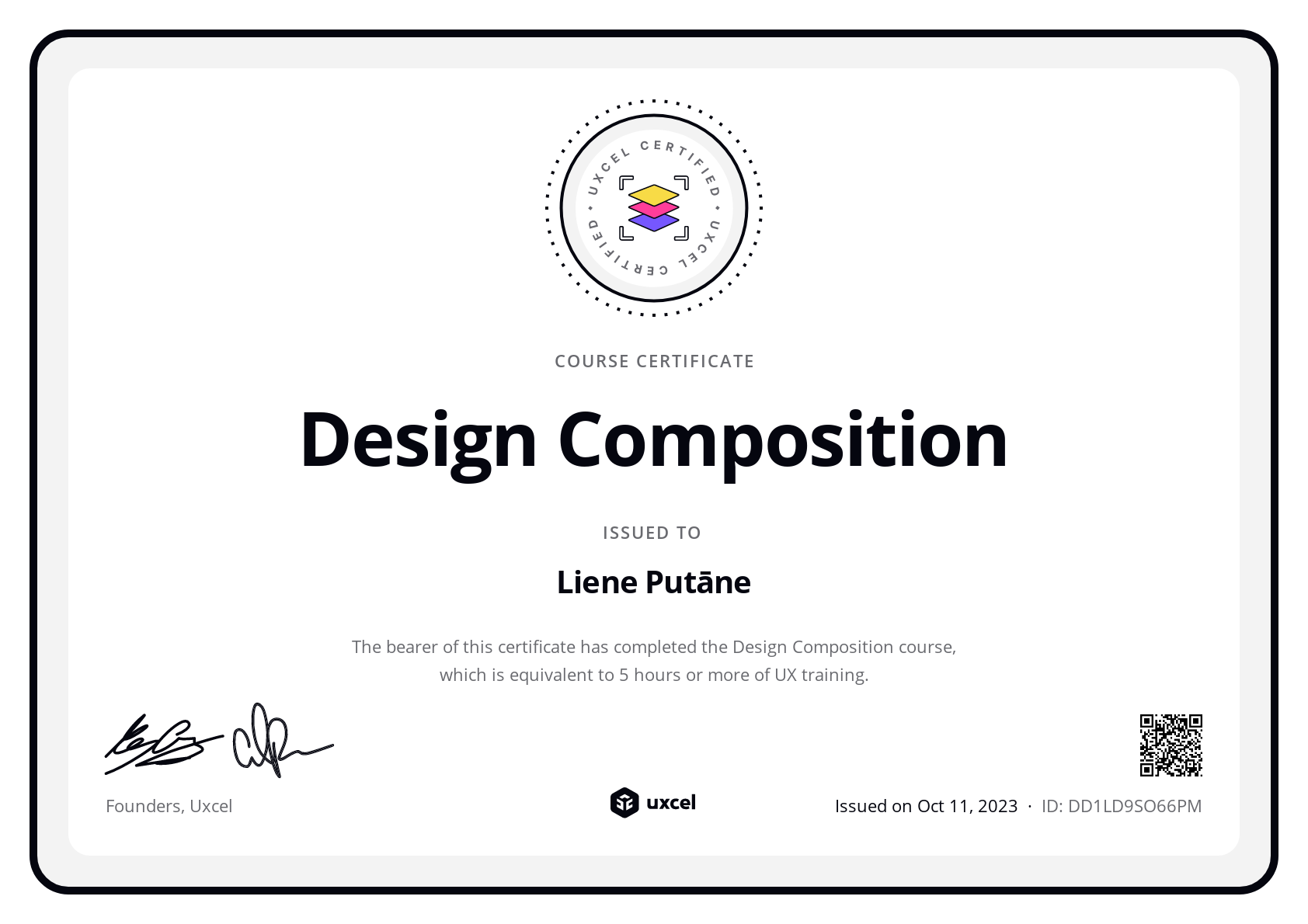 Liene Putāne's certificate